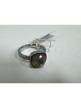 Coach Silver-Tone Square Stone Ring In Grey Size 8